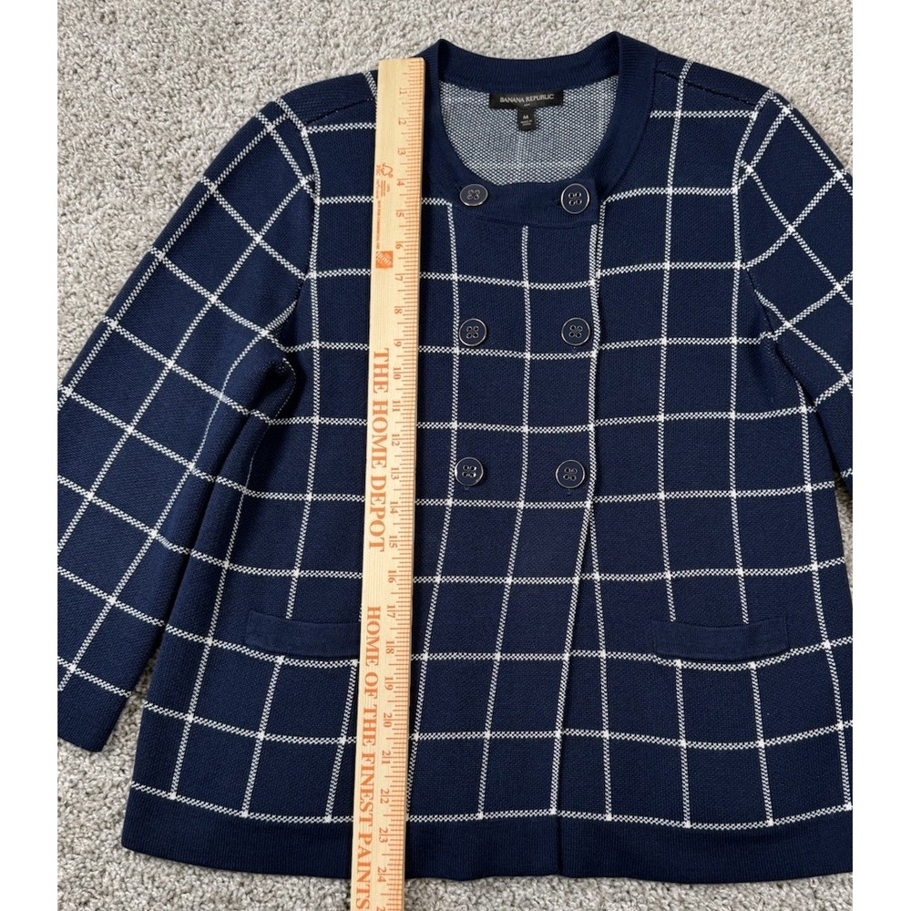 Banana Republic Womens Double Breasted Button Plaid Sweater Navy Casual Medium‎ - Picture 7 of 7